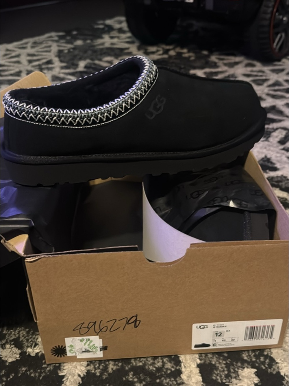UGG Men’s Black Slip-On Mule with White Contrast Trim